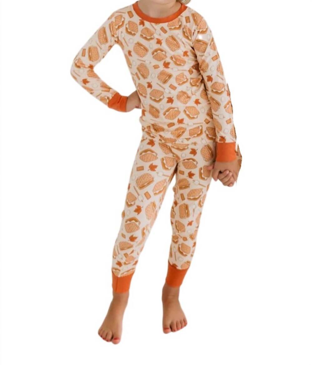 NEW IN MY JAMMERS girls long sleeve two piece set in s'mores
